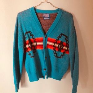 VINTAGE PENDLETON AZTEC WOOL CARDIGAN SM MD
